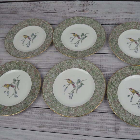 Wedgwood Bone China 8" Salad Plates SET 6 Hummingbird Humming Birds Pattern EUC - Picture 3 of 9